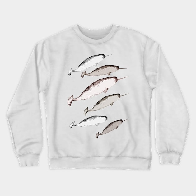 Narwhal Whales Swim Illustration Crewneck Sweatshirt by LittleForest